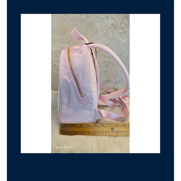 Juicy Couture Pink Velour Mini Backpack NWT Rhinestone Logo Heart Charm Small - Picture 7 of 8